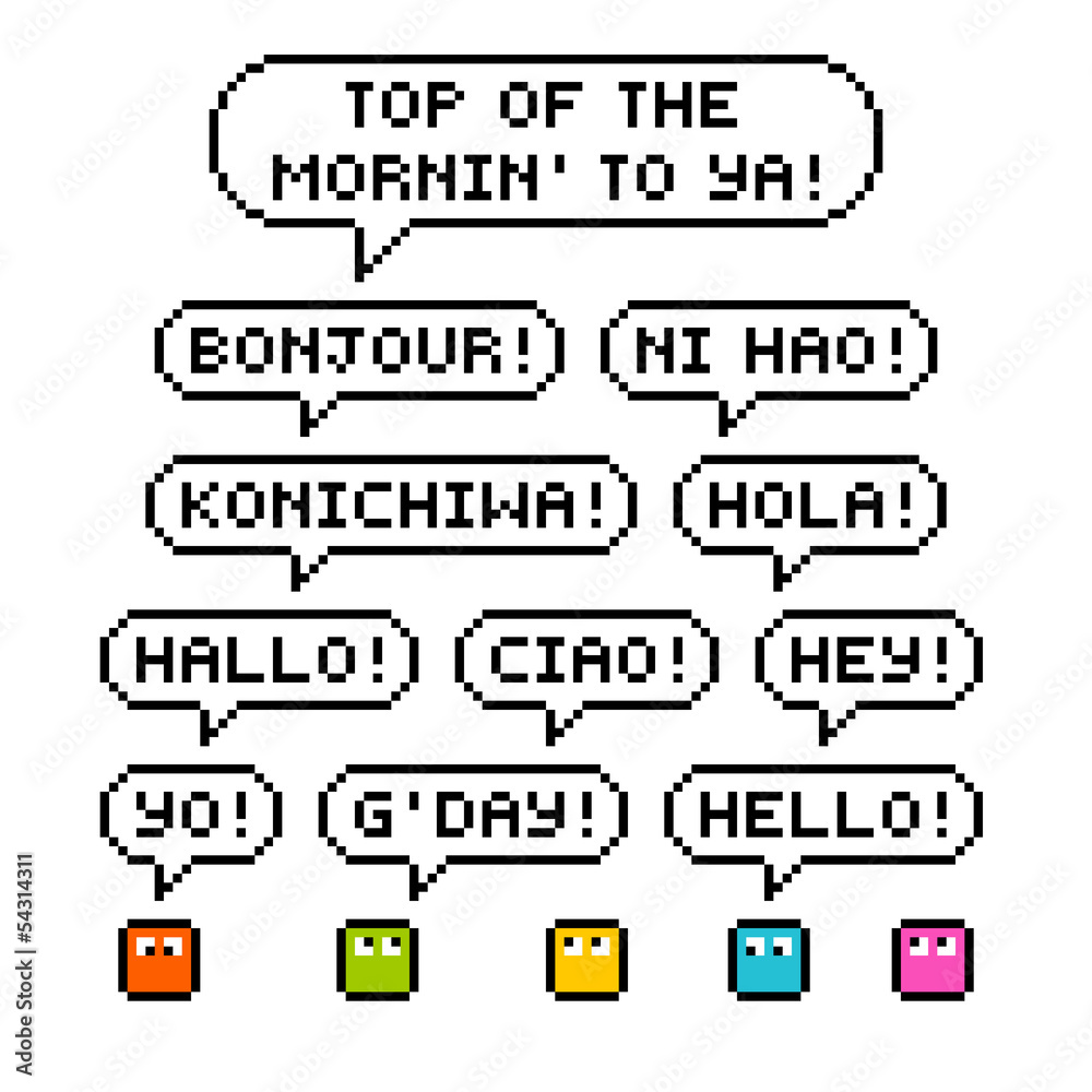 8-bit pixel international hello greetings 8-bit pixel international hello greetings
