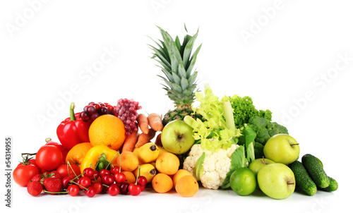 Fototapeta Naklejka Na Ścianę i Meble -  Assortment of fresh fruits and vegetables, isolated on white