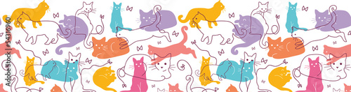 Vector Colorful Cats Horizontal Seamless Pattern Background