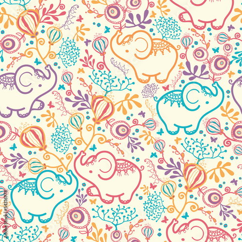 Vector Elephants With Flowers Seamless Pattern Background. Cut,