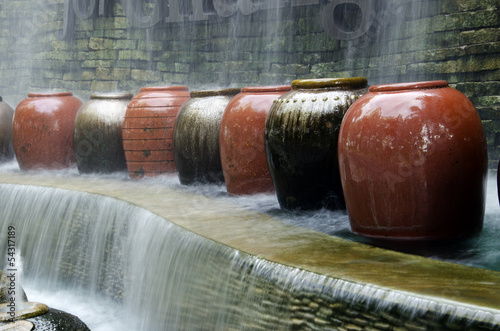 Garden water geysers in the park.