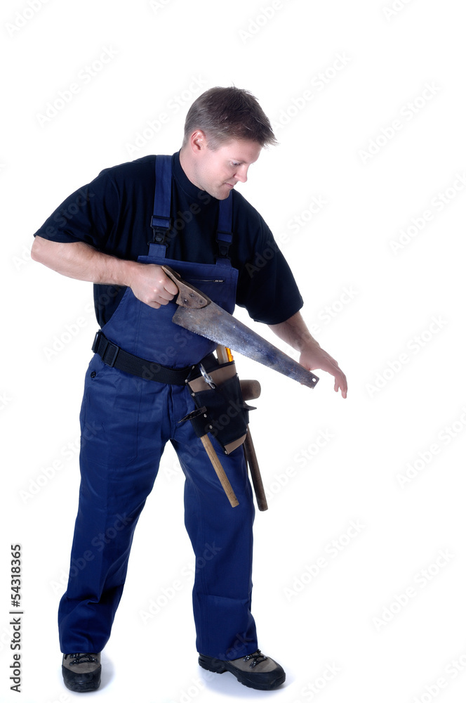 Handwerker mit Säge Handwerker mit Säge