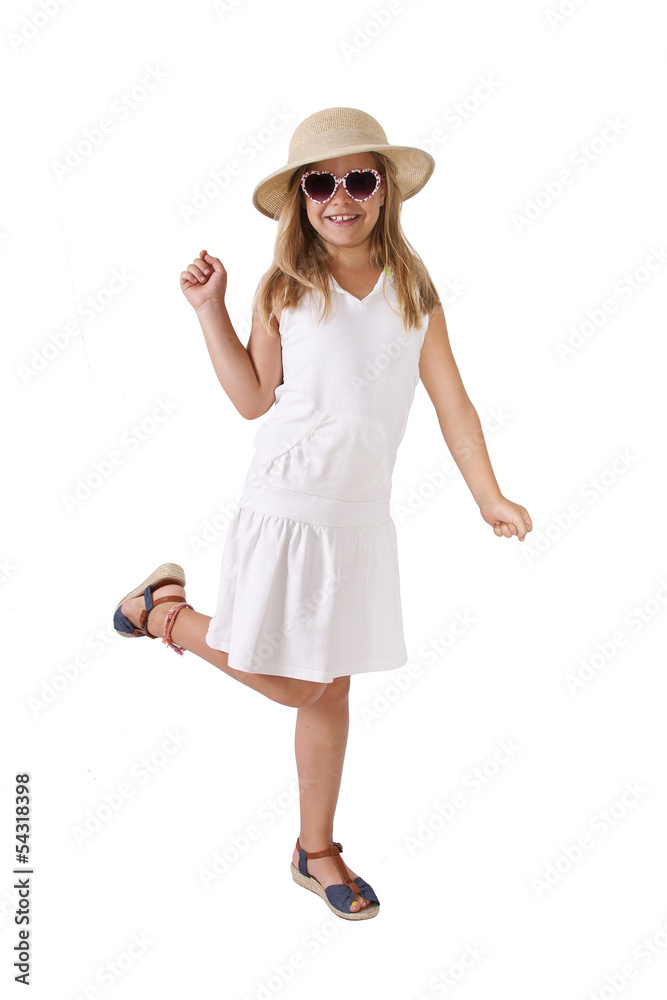 Foto de niña con sombrero de cuerpo entero aislada do Stock