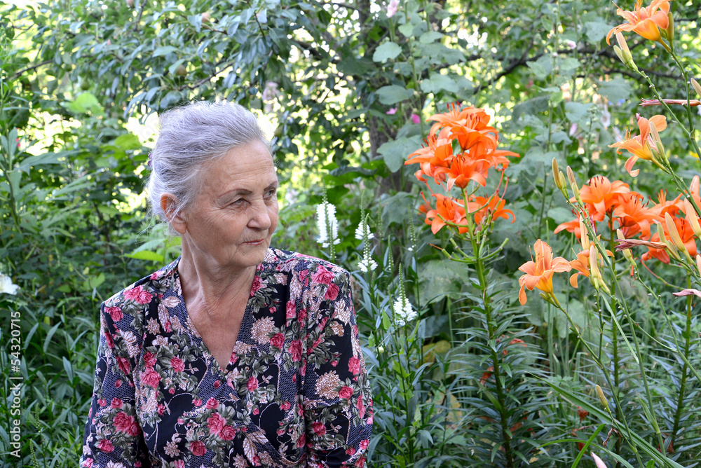Portrait of the elderly woman in a garden Portrait of the elderly woman in a garden