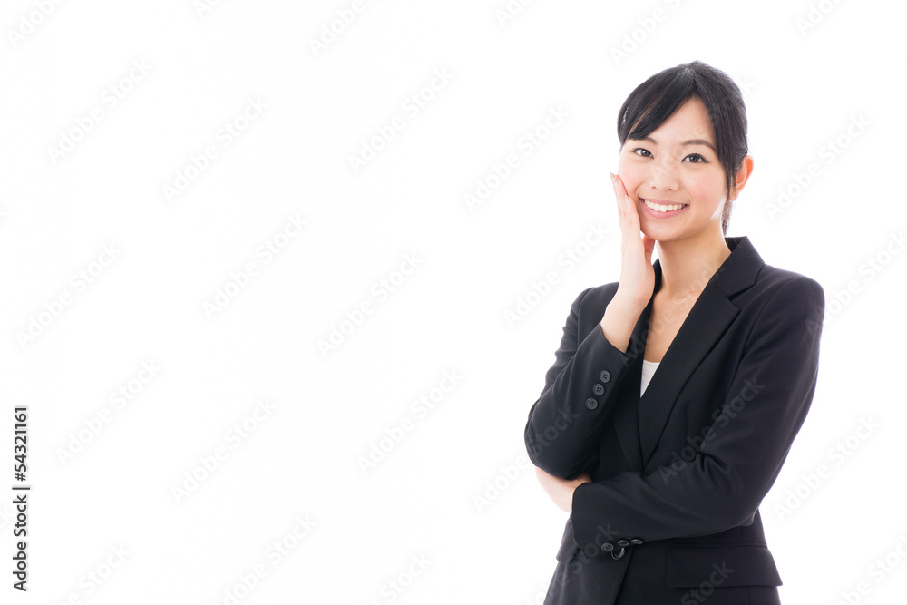 young asian businesswoman smiling on white background young asian businesswoman smiling on white background