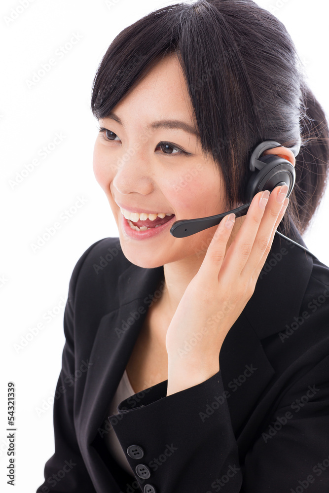 young asian businesswoman with headset talking young asian businesswoman with headset talking