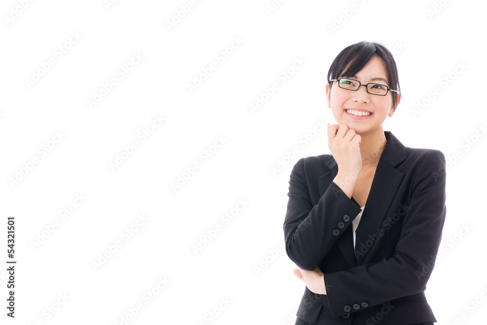 young asian businesswoman smiling on white background young asian businesswoman smiling on white background
