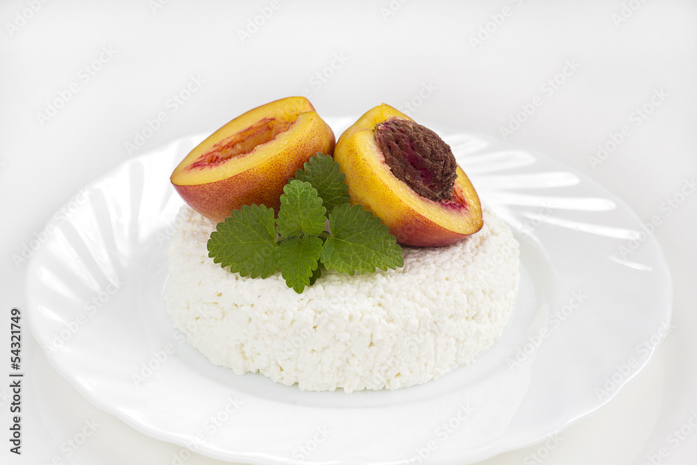 curd on a plate with peach curd on a plate with peach