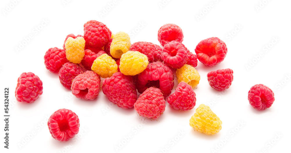 Heap of red and yellow raspberry isolated Heap of red and yellow raspberry isolated