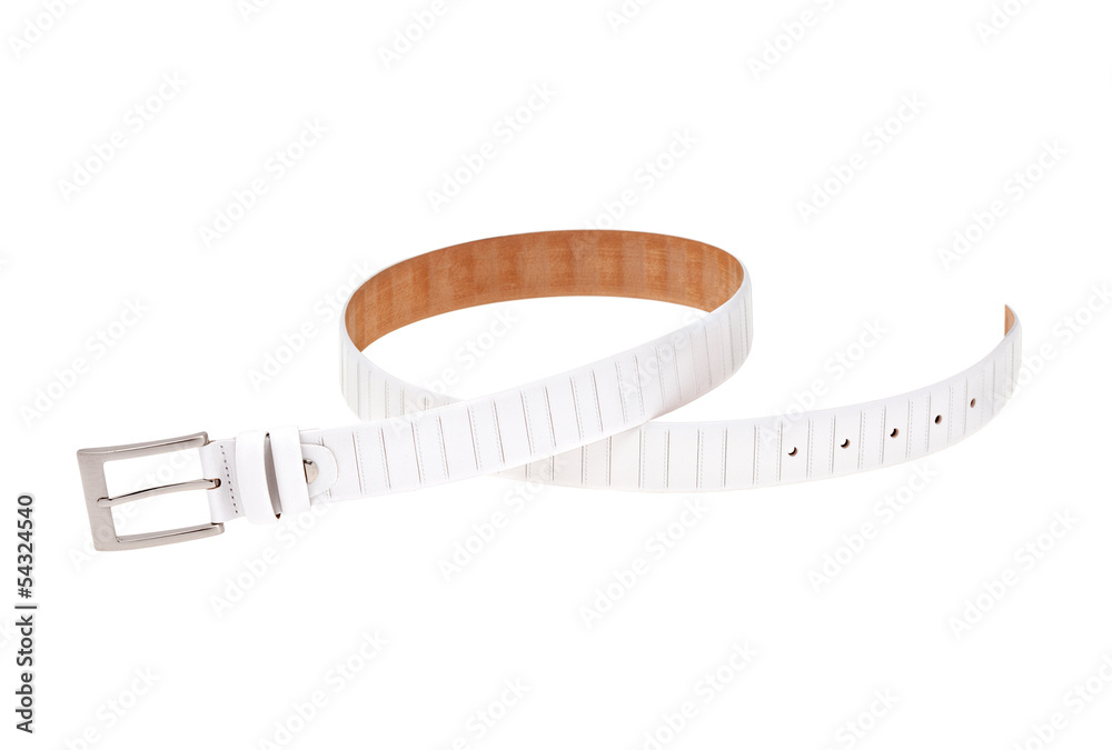 White leather belt isolated on white background
