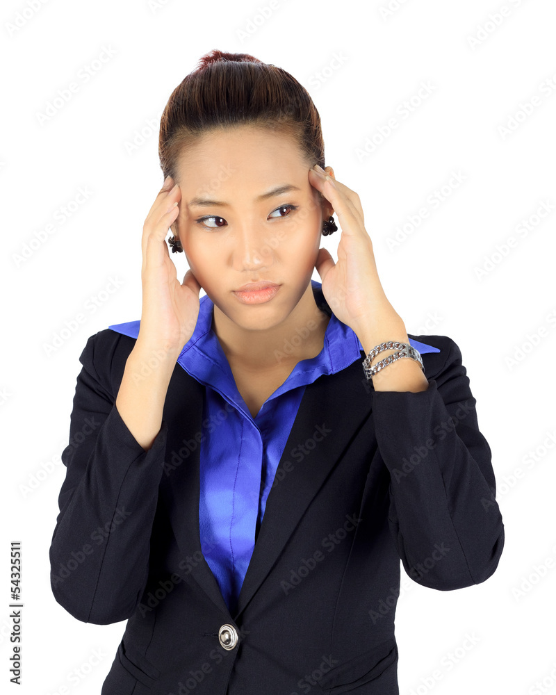 Isolated young asain business woman with headache on white Isolated young asain business woman with headache on white
