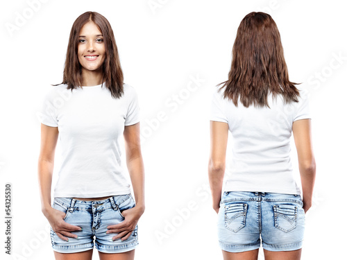 White t-shirt on a young woman template