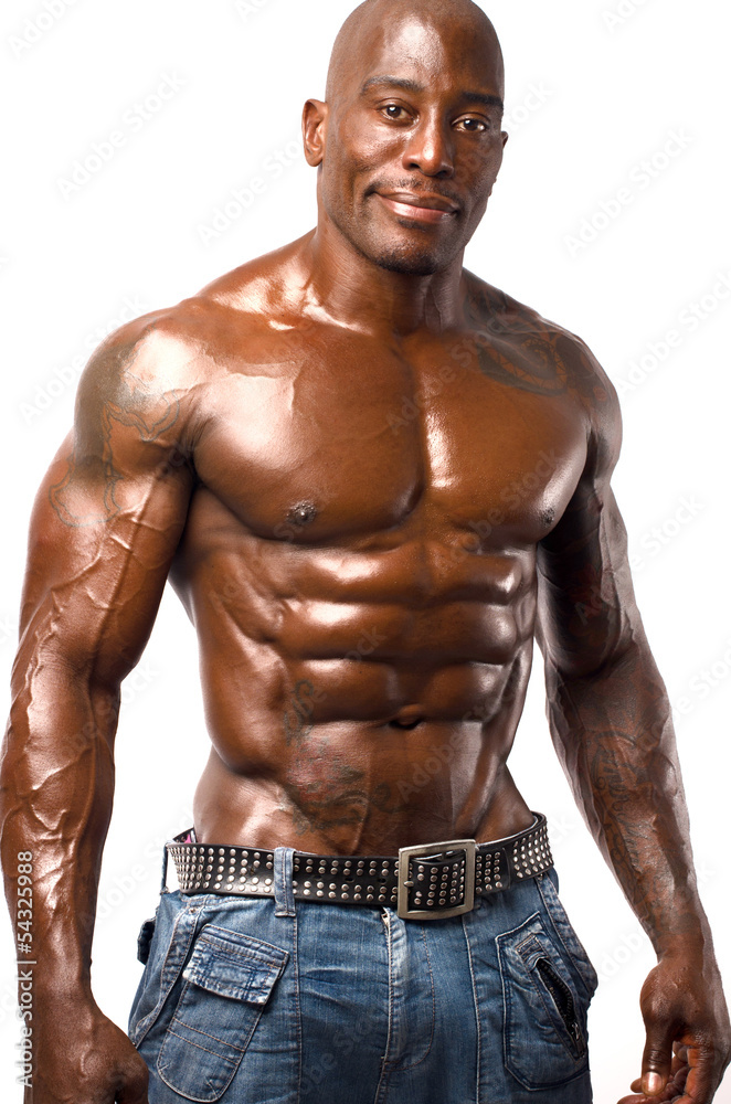 Fototapeta premium Strong bodybuilder man with perfect abs, shoulders,biceps, chest