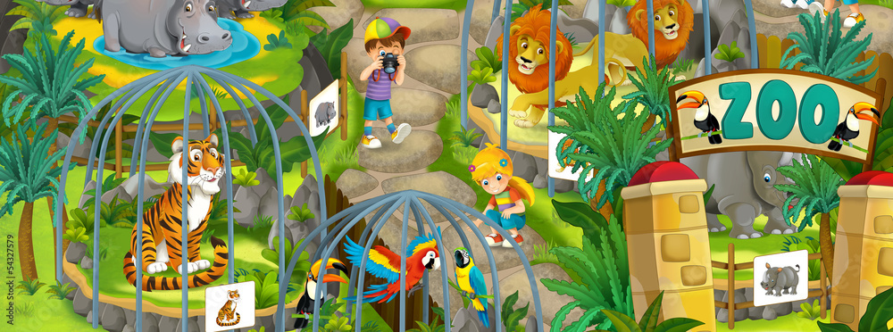 Cartoon zoo - amusement park - illustration Stock Illustration | Adobe Stock