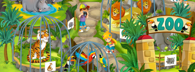 Foto auf Acrylglas Zoo Cartoon Zoo - Vergnügungspark - Illustration  © agaes8080