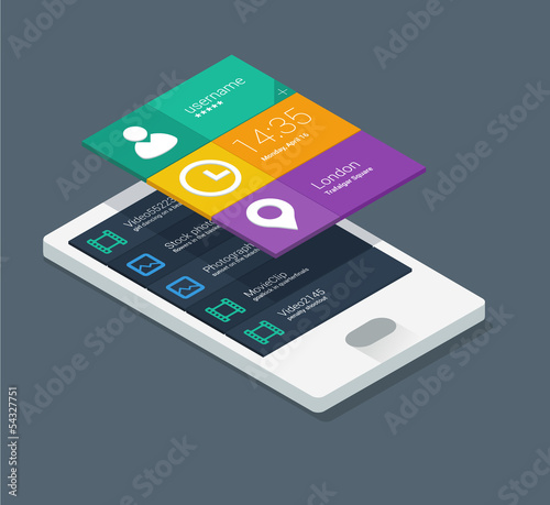 mobile application concept in flat colors and isometric design