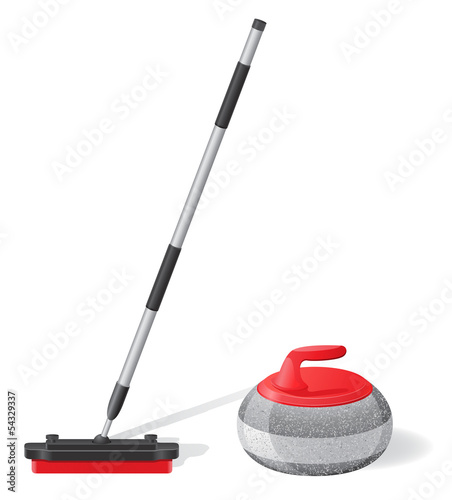 broom and stone for curling sport game vector illustration