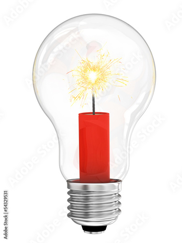 Lightbulb with dynamite with burning wick inside