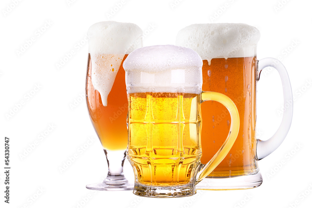 Beer glass set isolated background