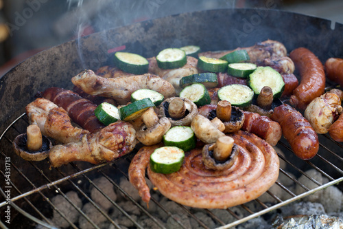 barbecue with delicious grilled meat on grill