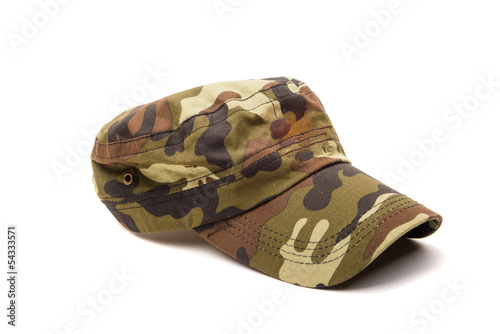 Camouflage cap isolated on white photo