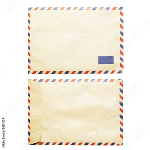 vintage air mail envelope front and back view isolated on white