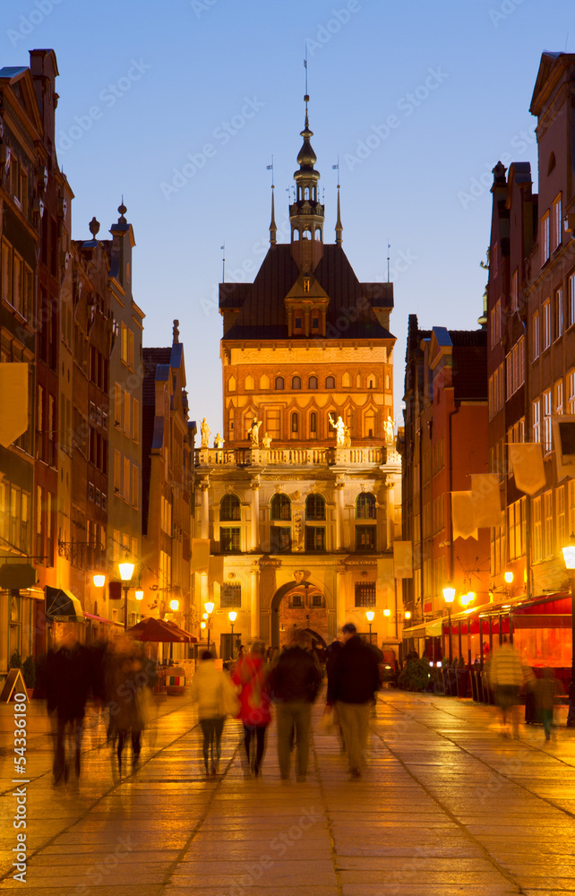 Fototapeta premium golden gate at night, Gdansk, Poland