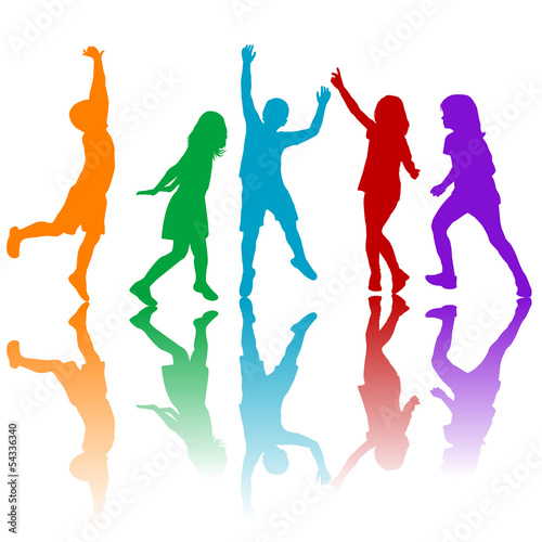 Colored children silhouettes playing