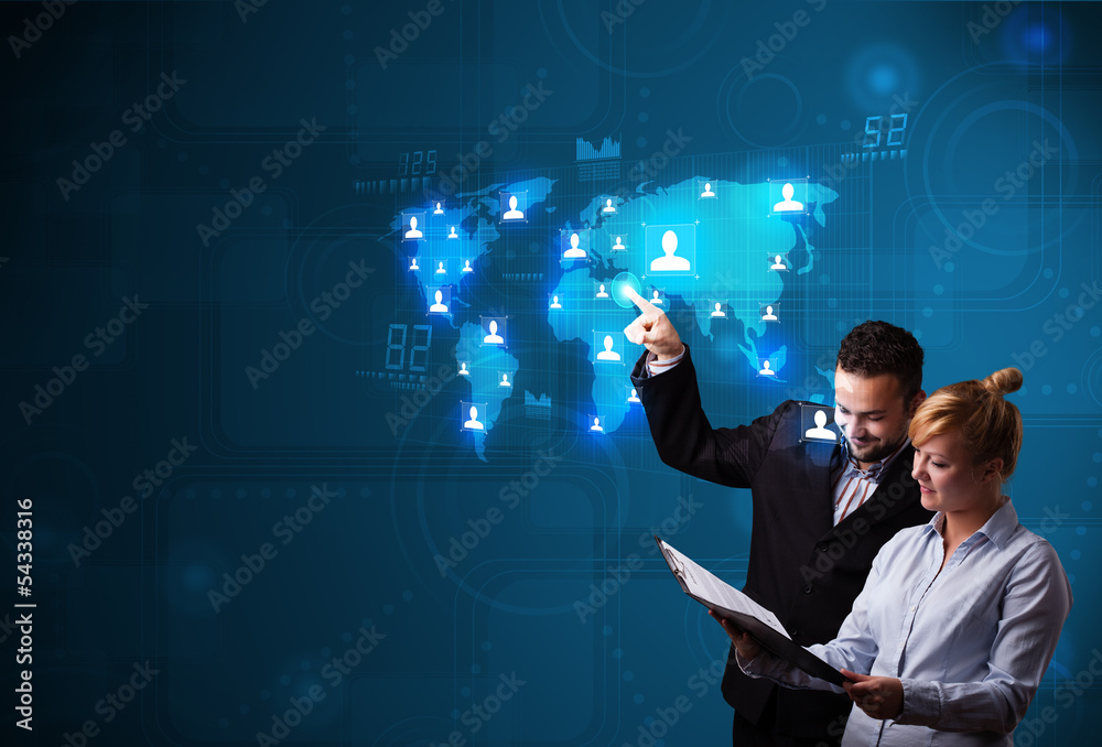 Young couple choosing from social network map