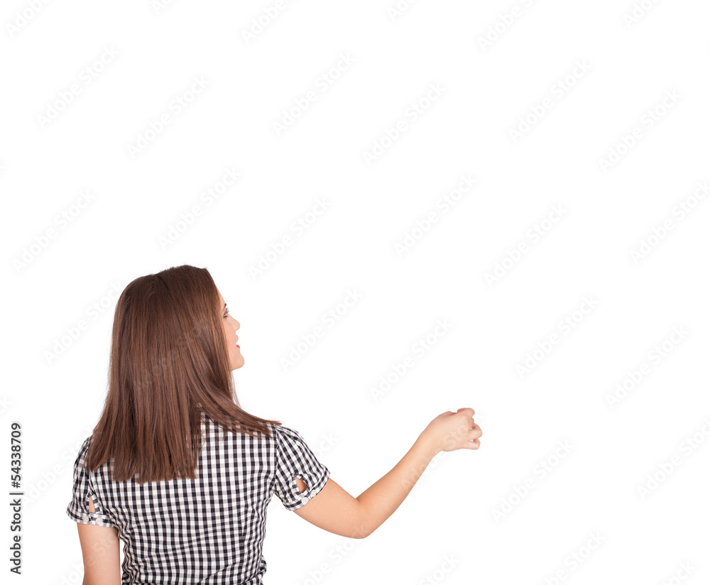 Young lady gesturing with copy space Young lady gesturing with copy space