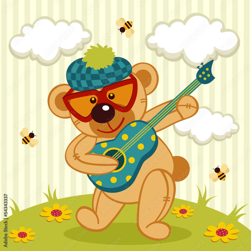 Fototapeta premium teddy bear play on a guitar - vector illustration