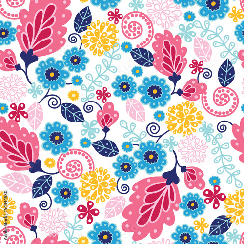 Vector fairytale flowers seamless pattern background with hand