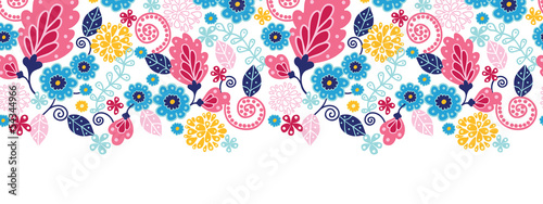 Vector fairytale flowers horizontal seamless pattern background