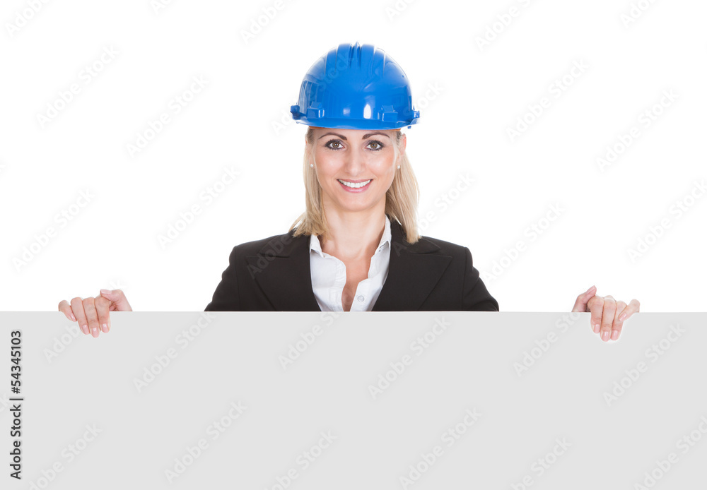 Female Architect Holding Placard Female Architect Holding Placard