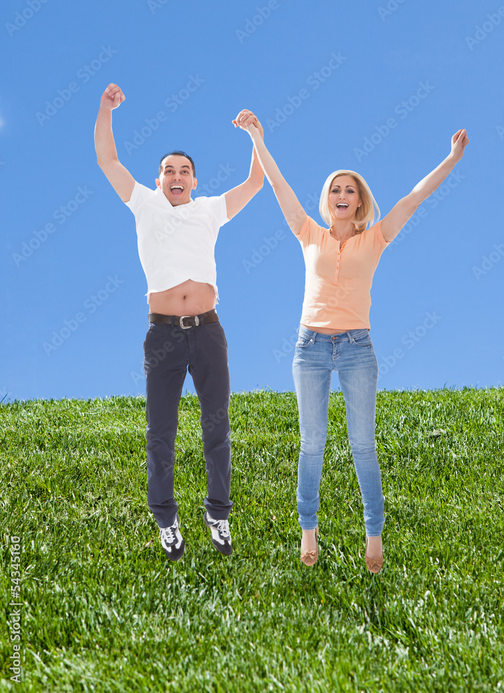 Portrait Of Couple Enjoying Success Portrait Of Couple Enjoying Success