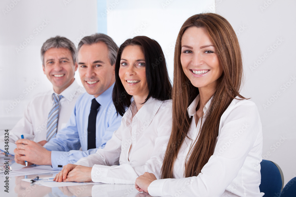 Happy Businesspeople In A Row