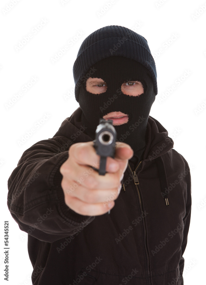 Burglar Wearing Mask Holding Gun Burglar Wearing Mask Holding Gun
