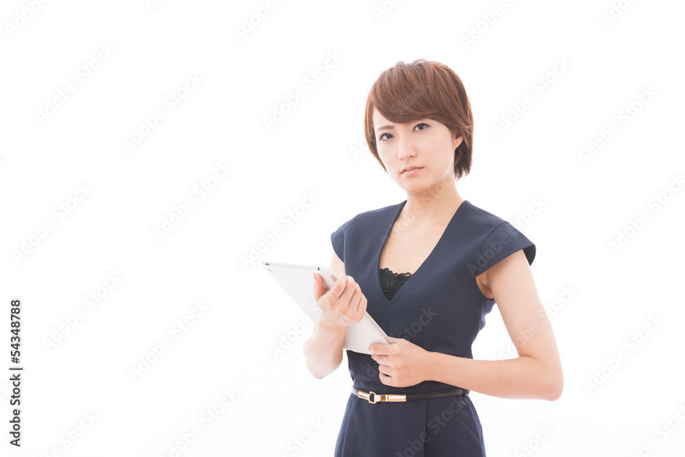 タブレットを見る女性 ビジネス タブレットを見る女性 ビジネス