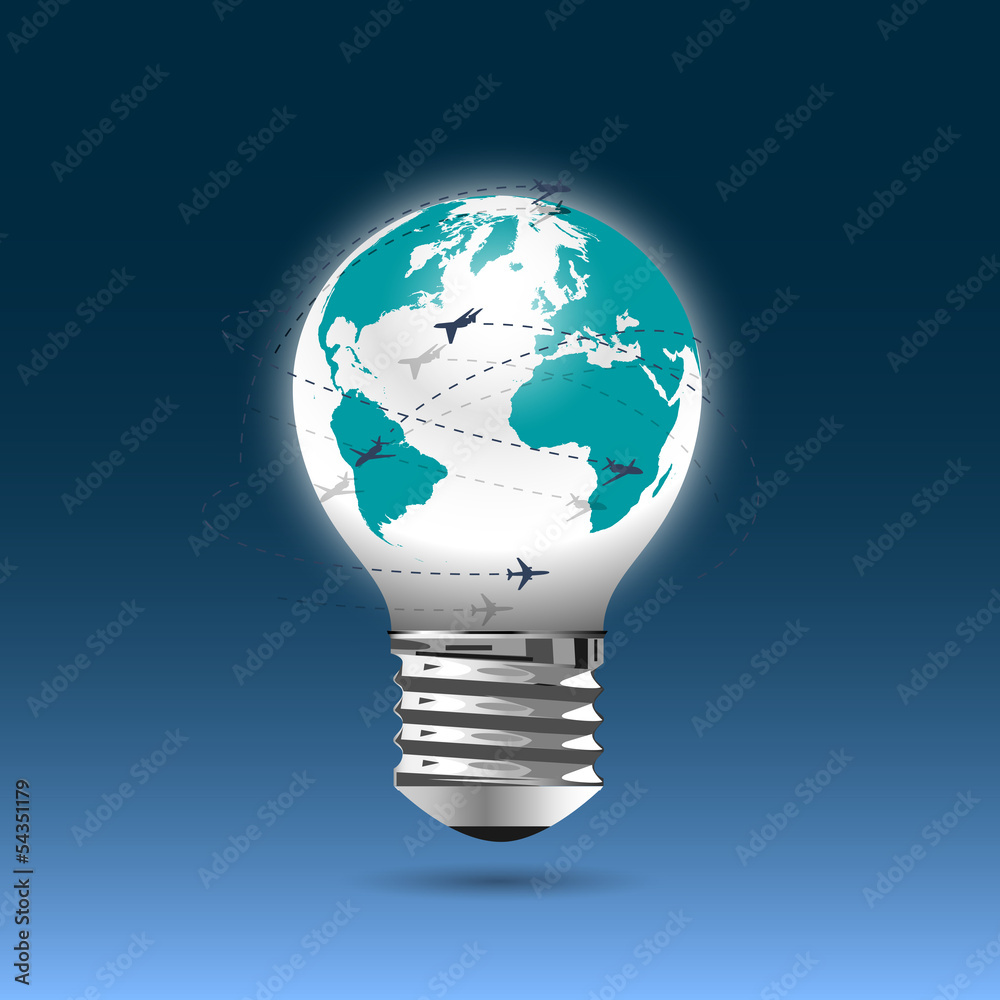 Bulb light - globe with flying planes Bulb light - globe with flying planes