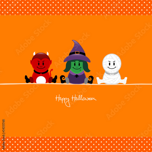 Halloween Devil, Witch & Mummy Orange Dots