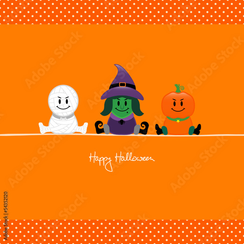 Halloween Mummy, Witch & Pumpkin Orange Dots