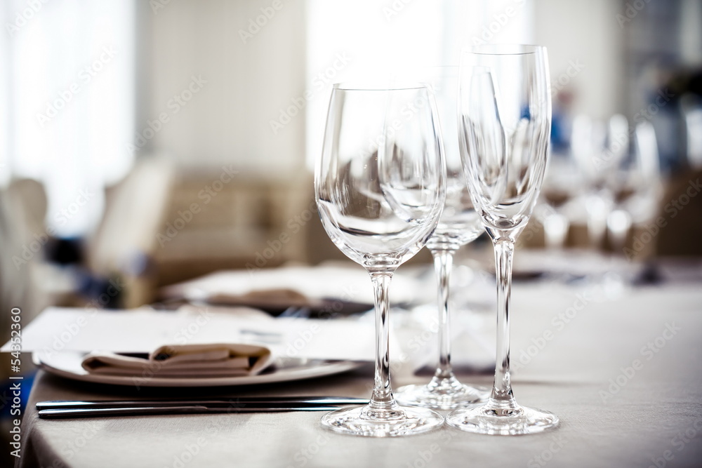 Empty glasses set in restaurant Empty glasses set in restaurant