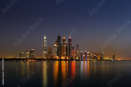 Dubai Marina  UAE at dusk as seen from Palm Jumeirah