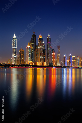 Dubai Marina  UAE at dusk as seen from Palm Jumeirah