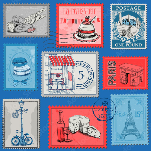 Set of Stamps - Vintage Paris and France