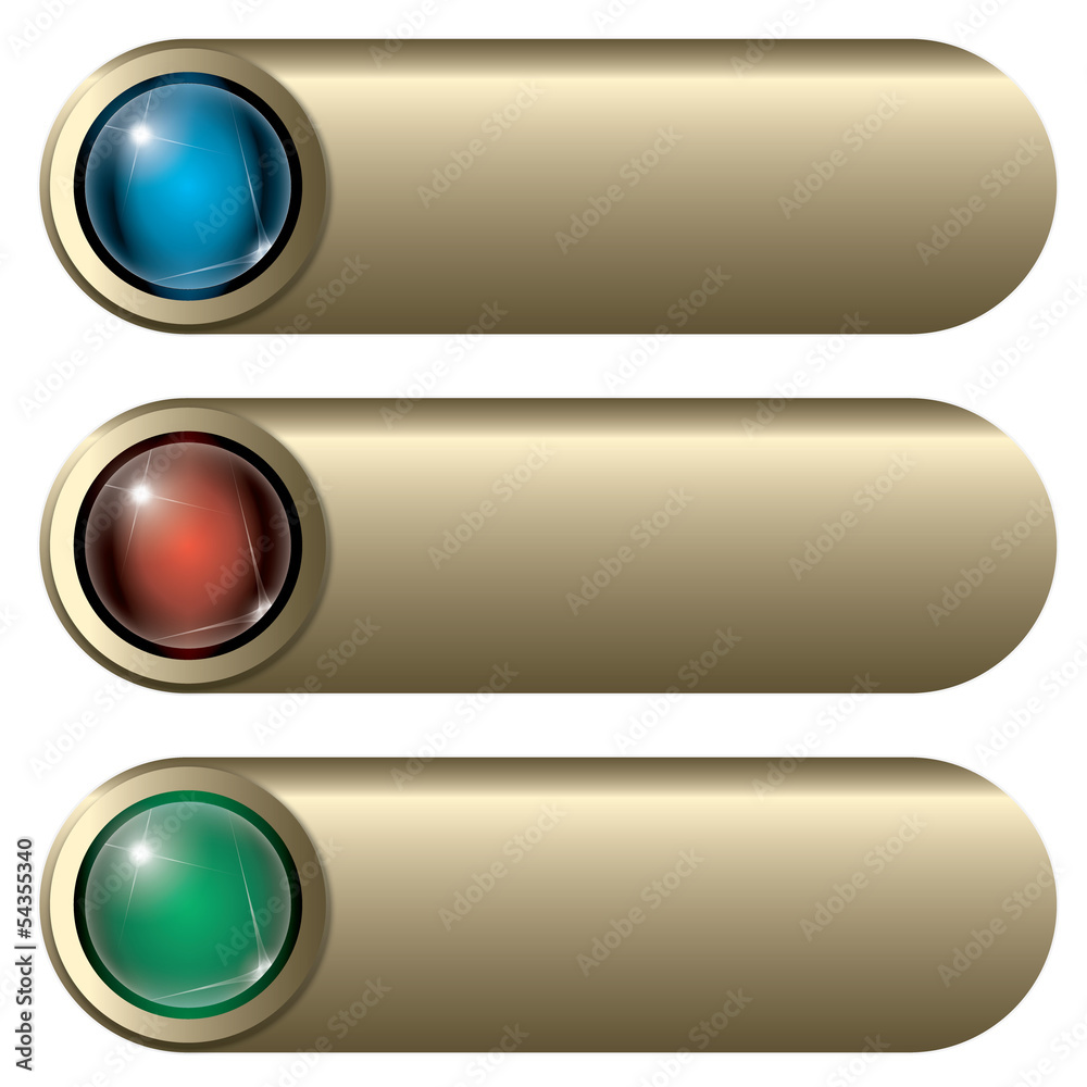 set three golden buttons; with rays set three golden buttons; with rays