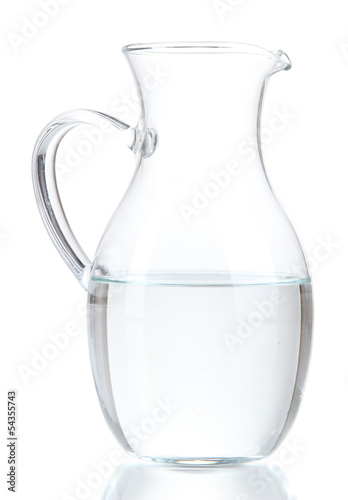 Glass pitcher of water isolated on white