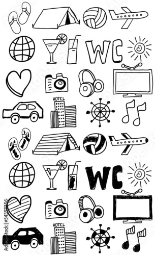 Travel icons set / doodles hand drawn