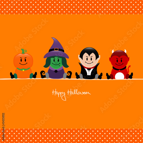 Halloween Pumpkin, Witch, Vampire & Devil Orange Dots