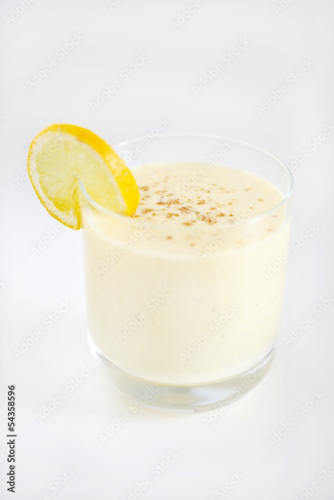 Banana, lemon and mango lassi, smoothie  or frappe with cardamom